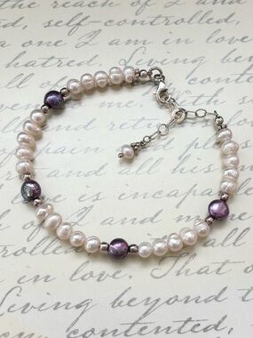 Freshwater Pearl Sterling Silver Bracelet with Purple Pearl Accent Beads